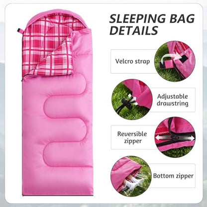 Uniqwamer Sleeping Bag for Adults Kids - 4 Seasons Cold & Warm Weather Flannel Camping Sleeping Bags, Lightweight & Waterproof 45°F Sleeping Bag for Camping Hiking Outdoor Travel