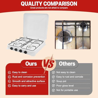 4-Burner Natural Gas Stove, Portable Camping Stove with Pressure-reducing Valve & Wind Guards for RV, Apartment, Outdoor Cooking, Dual Fuel Stove with LPG & NG Compatibility - White