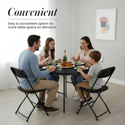 2 PACK of 3.5 Feet Circular Round Foldable Table with Built in Handle & Steel Legs | Heavy Duty Portable | Perfect for Party, Dining, Wedding, Events, Picnic Indoor, Outdoor, Camping, Utility