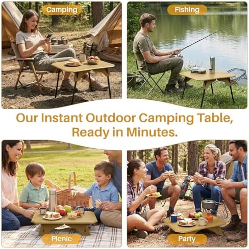TOPCHANCES Folding Camping Table, Ultralight Aluminum Portable Table with Adjustable Height, 2-in-1 Carry Bag for Outdoor Picnic, Travel, Beach, BBQ & Festival(Khaki)