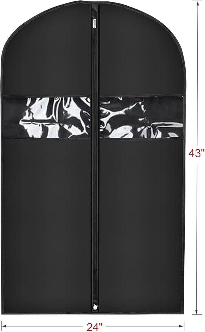 Univivi 16 Pack Suit Garment Bag for Men, 40-Inch Suit Cover Bag Garment Bag for Multiple Suits for Closet Storage with Clear Window for Suit Jacket, Skirt, Shirt and Coat, Black, UN0755