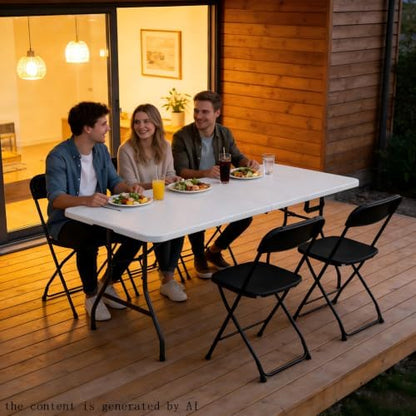 Folding Table, 6FT Foldable Picnic Table with Carrying Handle, Heavy Duty Fold-in-Half Portable Table for Weddings, Camping, RV Travel, Parties, BBQs, and Indoor Use, Easy to Fold and Store, White