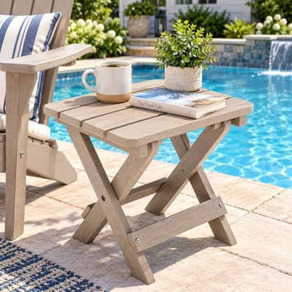 Folding Outdoor Side Table,Small HDPE Patio Table,All-Weather Compact Portable End Table for Patio,Porch,Pool,Brown,11.8" D x 15.7" W x 15.7" H