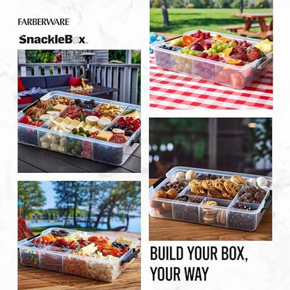 Farberware Build Snacklebox Serving Tray with Locking Bamboo Cutting Board Lid, Portable Storage Container with Compartments for Charcuterie, and More, Natural (Pack of 4)