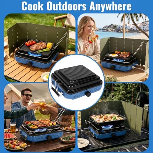 Uniflasy Propane Camping Stove with Carry Bag and Cookware Set