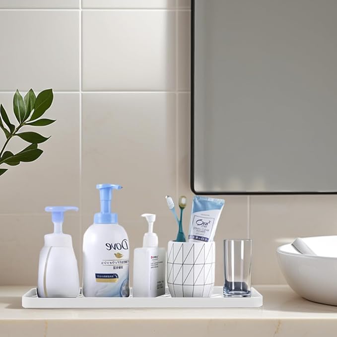 Silicone Organizer Tray for Kitchen Sinks and Bathrooms. Dishwasher-Safe, Non-Slip Countertop Tray, Bathroom Drawer Organizer Trays. Perfect for Makeup & Trinkets (White L 1PC)