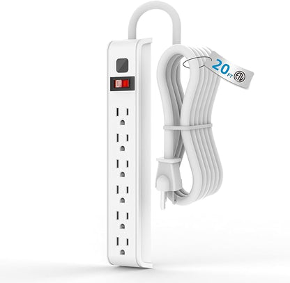 Surge Protector Power Strip, 4 Feet Extension Cord, 600 Joules Surge Protection, Multiple Protection 6 Outlet Strip, ETL Listed, White (20 FT 1PACK)