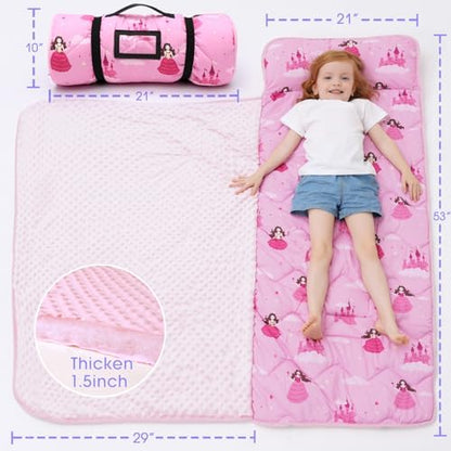 ACRABROS Toddler Nap Mat with Pillow and Blanket, Large Rolled Napping Mats,Slumber Bags for Boys Girls,Kids Sleeping Bag for Daycare, Preschool Travel