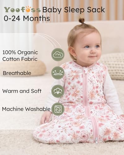 Yoofoss Baby Sleep Sack 12-18 Month 1.5TOG 100% Organic Cotton 2-Way Zipper
