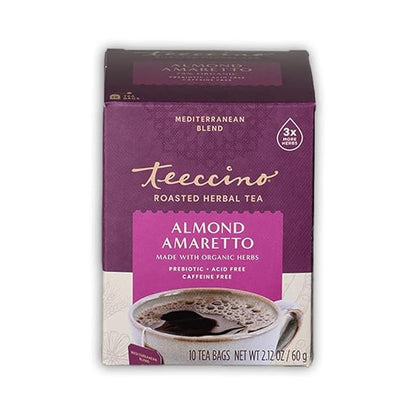 Teeccino Herbal Tea - Almond Amaretto - Rich & Roasted Herbal Tea That's Caffeine Free & Prebiotic for Natural Energy, 10 Tea Bags