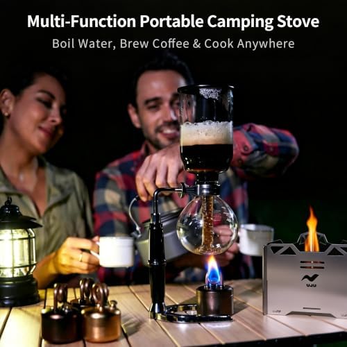 UJU Alcohol Camping Stove Set, Portable Flat Bottom Alcohol Burner, Wind-Resistant Outdoor Cooking Stove with Windscreen, Storage Bag & 2 Empty Bottles for Backpacking, Hiking & Camping, Silver
