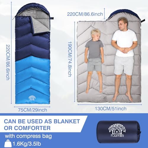 Sleeping Bags for Adults & Kids for Camping Hiking Trips Warm Cool Weather, Lightweight and Waterproof with Compression Bag, 3-4 Season Indoors Outdoors Activities