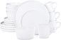 Plates and Bowls Sets for 4 - CJDC-QUELO 16 Piece Stoneware Dinnerware Sets with Mugs, Ceramic Dishware Sets for Kitchen Dining Use, Chip and Scratch Resistant Microwave Dishwasher Safe, White