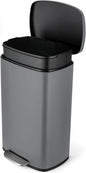 8 Gal Kitchen Trash Can, 30L Recycling or Garbage Bin, Brushed Stainless Steel Waste Basket, Soft&Quiet Close Dustbin, with Step-On Pedal, Removable Inner Bucket, for Home, Office, Living Room