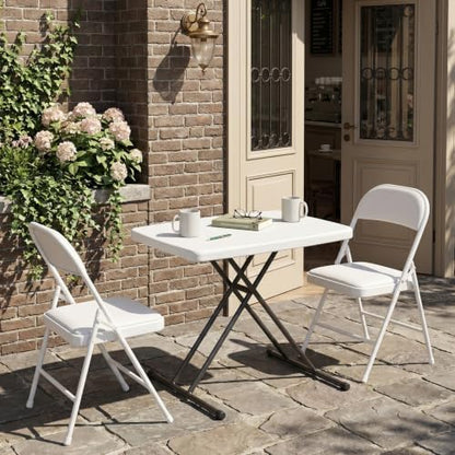 30in Folding Table Adjustable Height Heavy Duty Plastic Folding Tables with Carry Handles,Fold Portable Tables with Steel Legs for Party,Wedding,Camping,Picnic,Indoor Outdoor Events,White