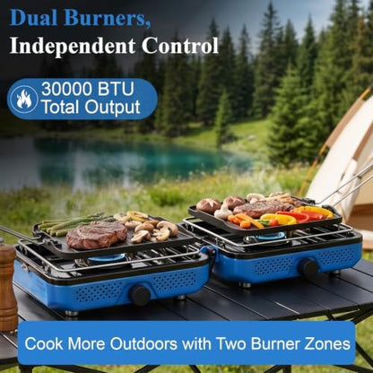 Uniflasy 2-Burner Camping Stove Kit with Carry Bag & Wind Guards