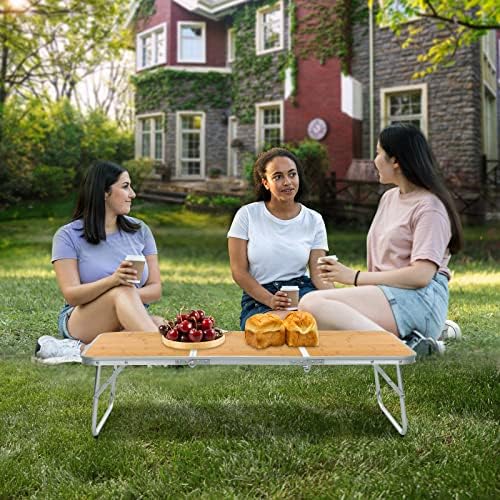 Moosinily Mini Small Camping Table 3FT Folding Picnic Table Foldable Low Camp Table Portable Short Aluminum Outdoor Short Floor Beach BBQ Yellow 35.2×15.7 inch