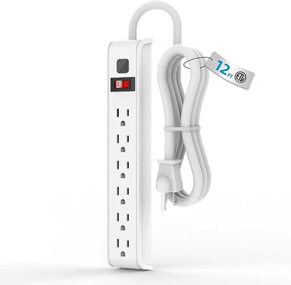 Surge Protector Power Strip, 4 Feet Extension Cord, 600 Joules Surge Protection, Multiple Protection 6 Outlet Strip, ETL Listed, White (12 FT 1PACK)