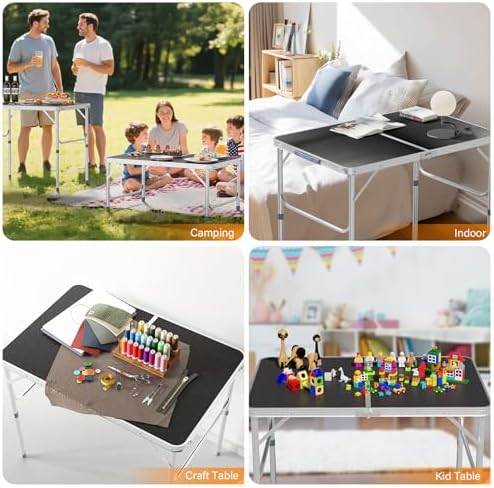 VINGLI 3FT Small Camping Table Adjustable Height Aluminum Folding Table for Picnic Party BBQ, Plastic RV Suitcase Table Portable Lightweight Fold Up Utility Outdoor Tables with Carrying Handle …