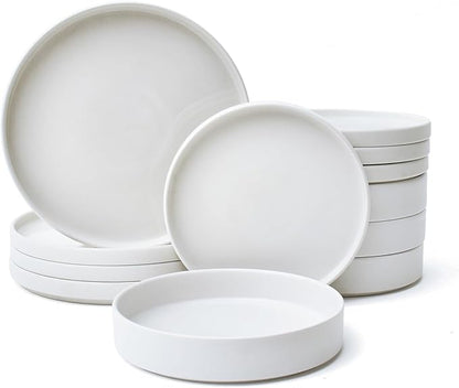 222 Fifth 12 Pieces Porcelain Dinnerware Set for 4, Elegant White Plates and Bowls Sets, Ceramic Dishes, Chip Resistant Kitchen and Dining Dish Set for Everyday Use, Microwave & Dishwasher Safe, Kaden