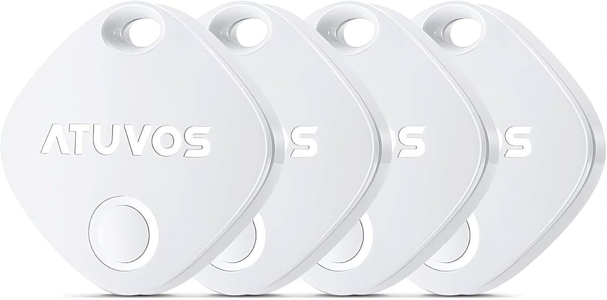 ATUVOS Air Tracker Tags-4 Pack, Bluetooth Luggage Tracker Works with Apple Find My APP (iOS Only, Not for Android), Keys Finder and Item Locator for Luggage, Backpack, Suitcases, Replaceable Battery