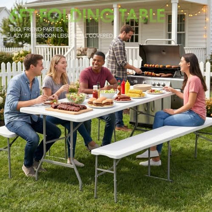HLPB Folding Table 6 ft, Foldable Camping Table with Handle & Safety Locks
