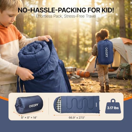 Kids Sleeping Bag for Camping, 3 Season Toddler Sleeping Bag