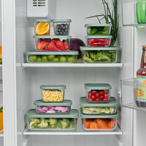 Glass Food Storage Containers with Lids — 6 Piece — 26.5 oz & 40.57 oz Glass with BPA-Free Leak Resistant Stackable Lids — Microwave, Oven & Dishwasher Safe — Ideal for Meal Prep & More - Soft Sage