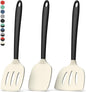 Coukre 3 Pack Silicone Spatula Set, High Heat Resistant, BPA-Free, Fish Spatula, Solid & Slotted Turner for Non-Stick Pans, Flipping Eggs, Pancakes, Fish, Burgers (3, BeigeBlack)