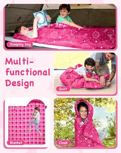 KingCamp 45°F Kids Sleeping Bag, 100% Flannel Sleeping Bag for 10-12 Child