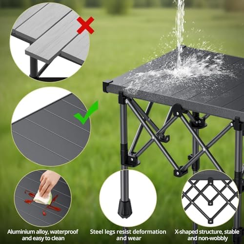 Anbte Roll Up Camping Table, Adjustable Height Max 27.5", 20” x 16”, Black