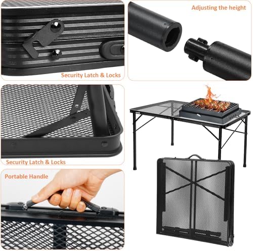 4 Ft Metal Folding Table, Folding Grill Table with 16.5/26 in Heights