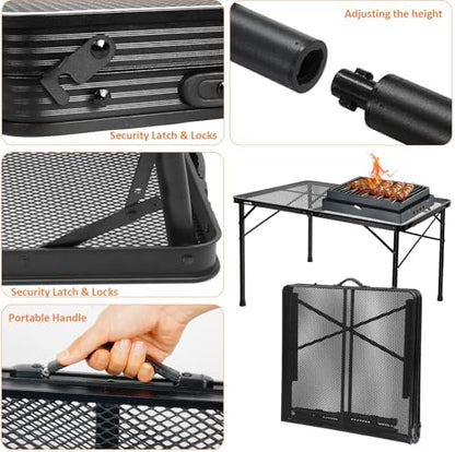 4 Ft Metal Folding Table, Folding Grill Table with 16.5/26 in Heights
