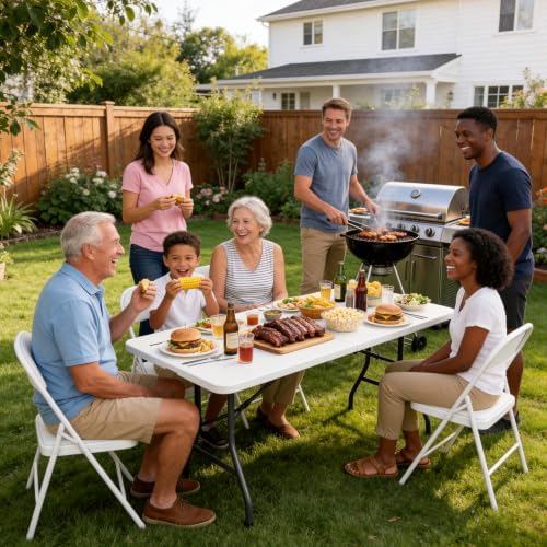 5FT Folding Table 6 Pack, Heavy Duty Fold in Half Plastic Tables with Carry Handle, Portable Indoor Outdoor Utility Table for Party, Picnic, Camping, Banquet, Wedding, RV Travel