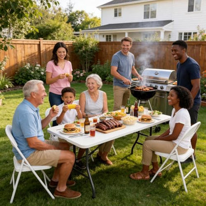 5FT Folding Table 6 Pack, Heavy Duty Fold in Half Plastic Tables with Carry Handle, Portable Indoor Outdoor Utility Table for Party, Picnic, Camping, Banquet, Wedding, RV Travel