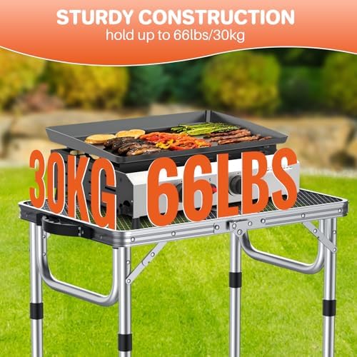 2ft Folding Grill Table 23''x16'', 3 Adjustable Heights Max 27.5'', Silver