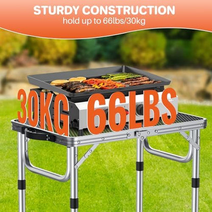 2ft Folding Grill Table 23''x16'', 3 Adjustable Heights Max 27.5'', Silver