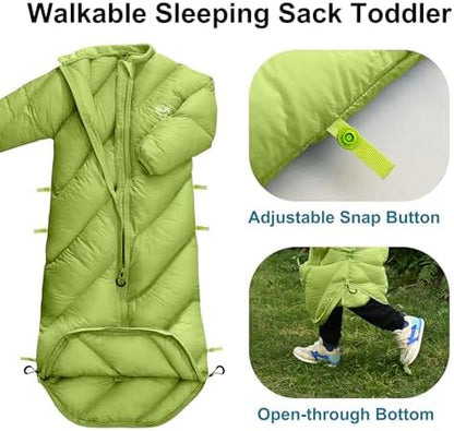 Walkable Toddler Sleeping Bags for Kids, Boys Girls (2T-4T) - Puffy Camping Sleeping Sack for Indoor, Outdoor, Travel, Sleepover, Slumber Party (up to 46 in)- Machine Washable, Lightweight