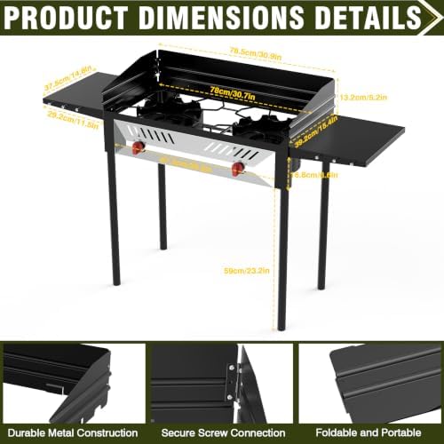 BESTFIRE 2 Burner Propane Gas Stove 150k BTU High Pressure Outdoor Cooker