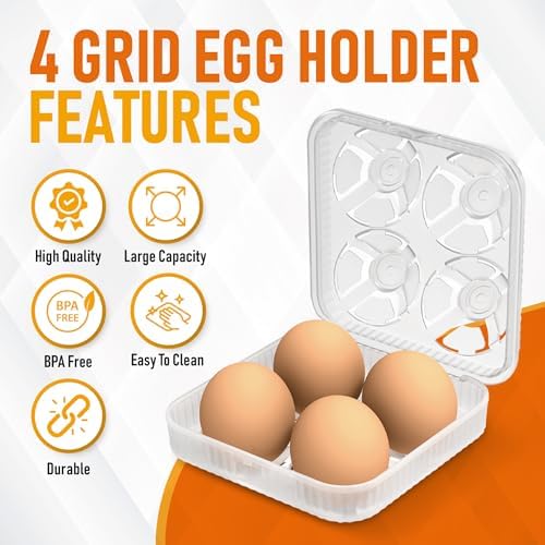 ZPU Egg Holder Camping, 1Pcs 4 Grid Egg Container, Plastic Egg Carrier for Camping Picnic Travel Outdoor Refrigerator Kitchen, Clear White