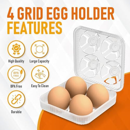 ZPU Egg Holder Camping, 1Pcs 4 Grid Egg Container, Plastic Egg Carrier for Camping Picnic Travel Outdoor Refrigerator Kitchen, Clear White