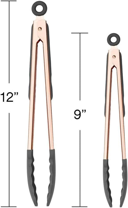 COOK WITH COLOR Stainless Steel Silicone Tipped Kitchen & BBQ Tongs Set, 2 Pc Tongs, Grey