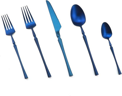 Gugrida Unique & Beautiful Flatware Set - 20 Piece Iridescent Silverware Sets | 18/10 Stainless Steel Reusable Cutlery Set | Blue Utensils Service For 4 with Dessert Fork, Knife, Spoon, Dinner Fork