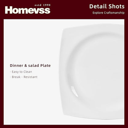HomeVss, New Bone China Dinnerware Set, Rim Square Shape, 16pc Set