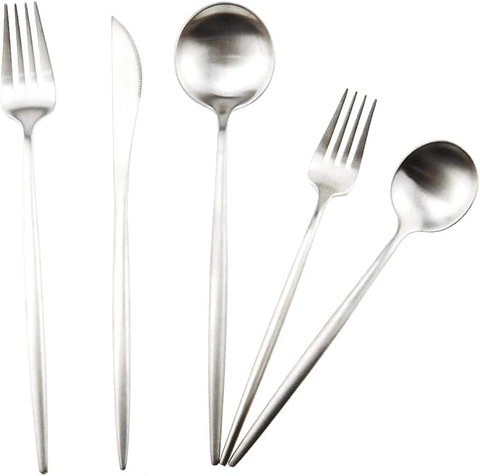 Gugrida 20-Piece 18/10 Stainless Steel Flatware Silverware, Luxury Dinnerware Set Travel Cutlery Tableware Include Knife Fork Spoon Service for 4,Healthy & Eco-Friendly Dishwasher Safe (Silver Matte)
