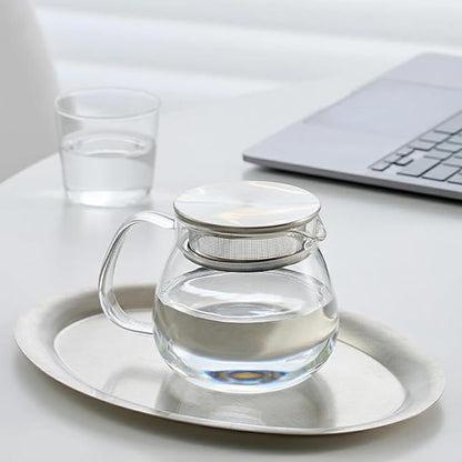 IwaiLoft Glass Teapot with Removable Stainless Steel Filter Lid Stovetop & Microwave Safe Borosilicate Glass Kettle for Loose Leaf, Blooming Tea And Coffee Sharing (15OZ)