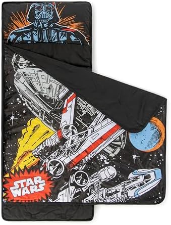 Jay Franco Kids Nap Mat with Embedded Pillow & Blanket – Soft 46"x20" Microfiber Sleeping Bag with Name Tag & Handle