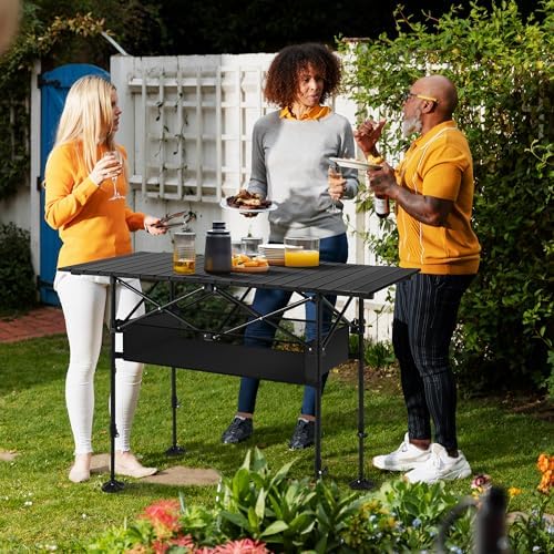 ALPHA CAMP Adjustable Camping Table with Storage for Grill Travel Picnic