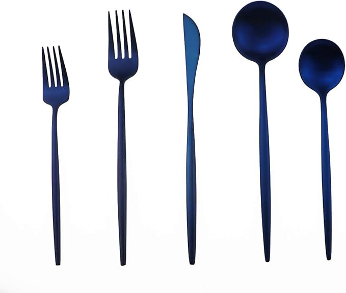 Gugrida 20-Piece 18/10 Stainless Steel Flatware Silverware, Luxury Dinnerware Set Travel Cutlery Tableware Include Knife Fork Spoon Service for 4,Healthy & Eco-Friendly Dishwasher Safe (Blue Matte)