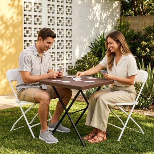 Folding Table, 27 Inch Square Folding Table, No Assembly Portable Camping Picnic Table, Heavy Duty Steel Frame Outdoor Coffee Table, Patio Card Table for Small Spaces, RV, Parties, 400 LBS Capacity
